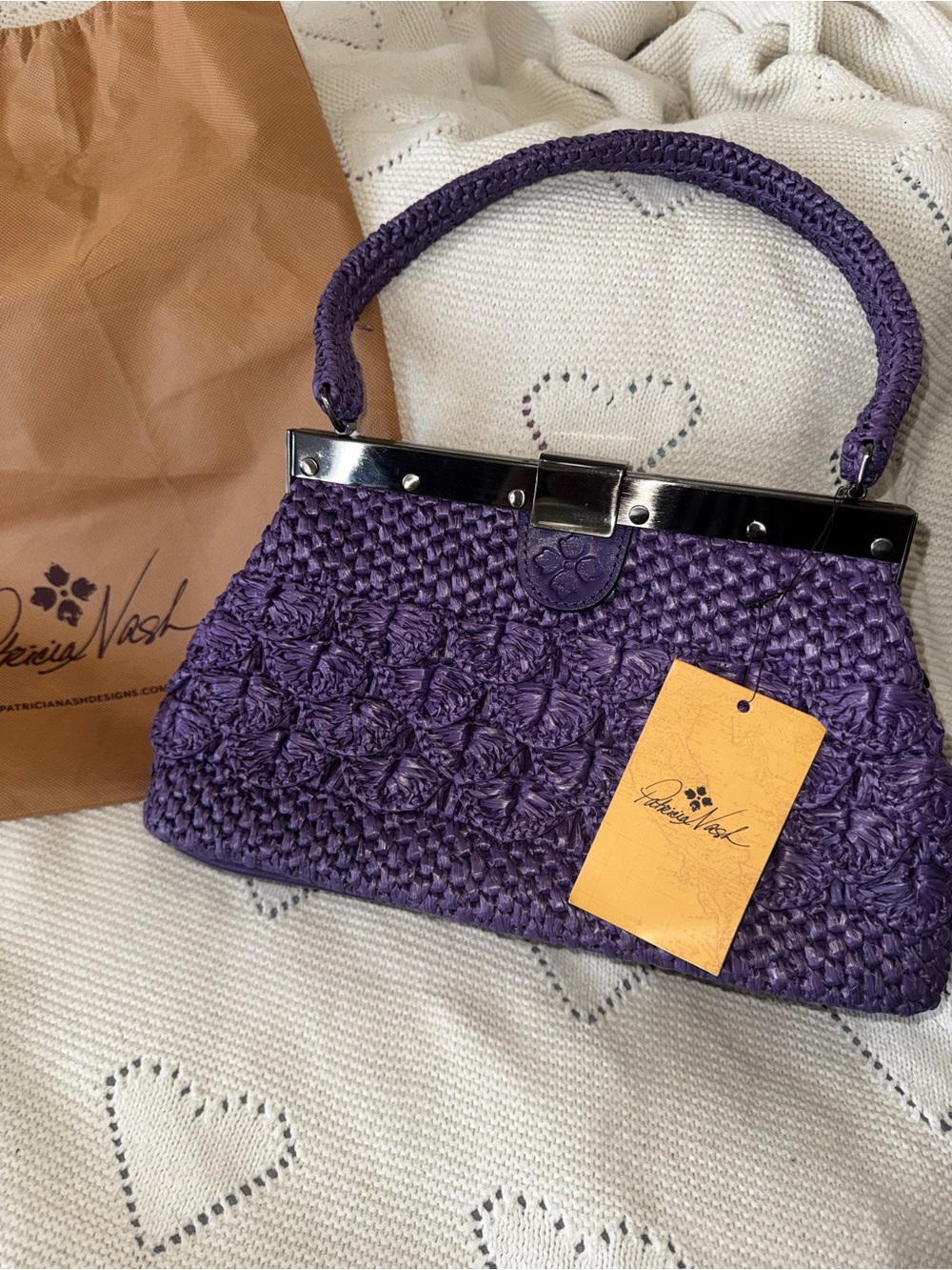 NWT Patricia Nash Purple Woven Braided-Handle Satchel